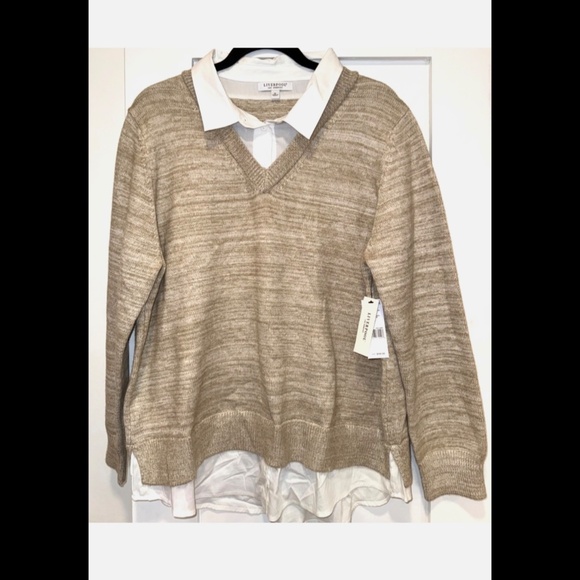 NWT Liverpool Los Angeles Women's Beige Twofer Collared Sweater Sz XL, MSRP $109 - Picture 3 of 7